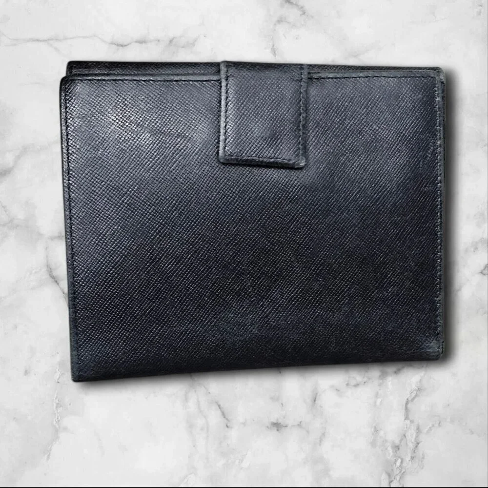 Prada Milano Saffiano Leather Compact Bifold Black Wallet